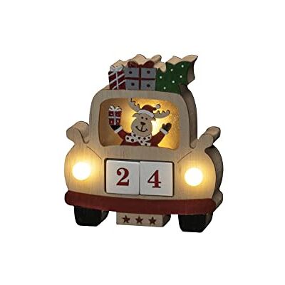 Konstsmide LED Holzsilhouette "Rentier im Auto" mit Datumswürfeln, 6H Timer, 3 warm weiße Dioden, batteriebetrieben, Innen, 2 x AAA 1.5V (exkl.) 3273-100 Konstsmide LED Holzsilhouette "Rentier im Auto" mit Datumswürfeln, 6H Timer, 3 warm weiße Dioden, batteriebetrieben, Innen, 2 x AAA 1.5V (exkl.) 3273-100