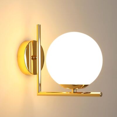 Goeco Moderne Wandleuchte Innen, E27 Vintage Wandlampe Gold mit Glas Lampenschirm, Ø 15 cm Retro Wandbeleuchtung für Schlafzimmer Flur Wohnzimmer Esszimmer Küche Treppen, Max.60W Goeco Moderne Wandleuchte Innen, E27 Vintage Wandlampe Gold mit Glas Lampenschirm, Ø 15 cm Retro Wandbeleuchtung für Schlafzimmer Flur Wohnzimmer Esszimmer Küche Treppen, Max.60W