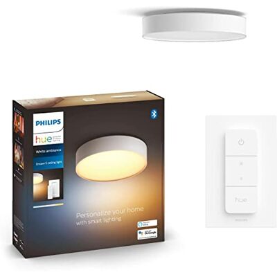 Philips White Ambiance Enrave Deckenleuchte M (2.450 lm) inkl. Dimmschalter, dimmbare Deckenlampe für das Hue Lichtsystem mit allen Weißtönen, smarte Lichtsteuerung über Sprache und App, weiß Philips White Ambiance Enrave Deckenleuchte M (2.450 lm) inkl. Dimmschalter, dimmbare Deckenlampe für das Hue Lichtsystem mit allen Weißtönen, smarte Lichtsteuerung über Sprache und App, weiß