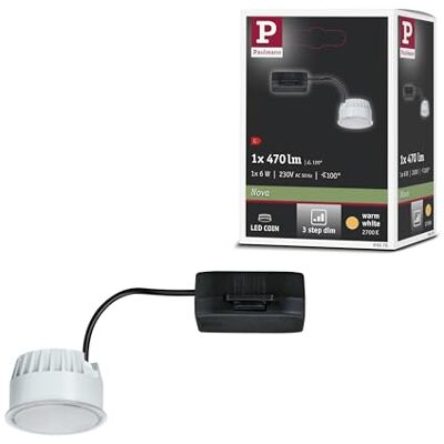 Paulmann 93070 Nova LED Einbauleuchte Modul 3-Step-Dim Coin rund 50mm 6W 470lm 230V 2700K Satin rund dimmbar Deckenspot Kunststoff Paulmann 93070 Nova LED Einbauleuchte Modul 3-Step-Dim Coin rund 50mm 6W 470lm 230V 2700K Satin rund dimmbar Deckenspot Kunststoff