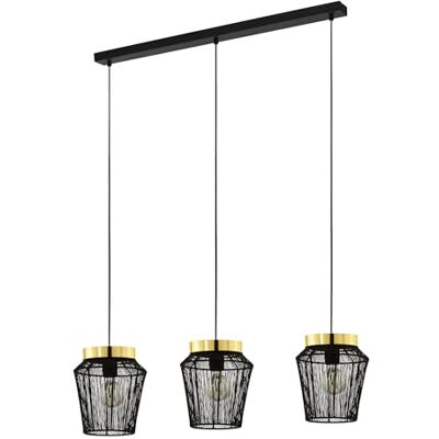 EGLO Pendelleuchte Escandidos, 3 flammige Hängelampe, Hängeleuchte aus Metall in Schwarz, Messing-Gebürstet, Esstischlampe, Wohnzimmerlampe hängend mit E27 Fassung EGLO Pendelleuchte Escandidos, 3 flammige Hängelampe, Hängeleuchte aus Metall in Schwarz, Messing-Gebürstet, Esstischlampe, Wohnzimmerlampe hängend mit E27 Fassung