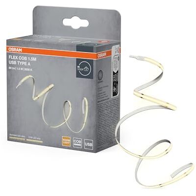 Osram FLEX COB flexibler LED-Lichtstreifen mit gleichmäßig heller Lichtausgabe, 1.5M, 830 warmweiß, 1,5W, mit Typ-A-Stecker, IP20, LED nicht austauschbar Osram FLEX COB flexibler LED-Lichtstreifen mit gleichmäßig heller Lichtausgabe, 1.5M, 830 warmweiß, 1,5W, mit Typ-A-Stecker, IP20, LED nicht austauschbar