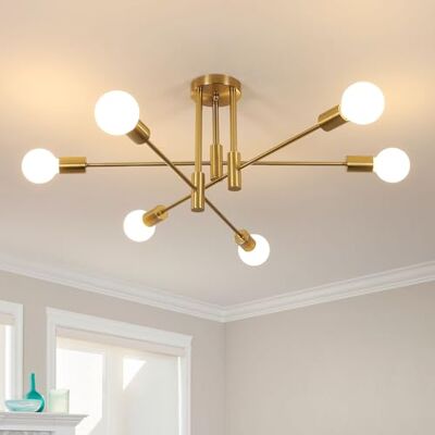 Goeco Vintage Deckenleuchte 6 Flammig E27 Fassung Max. 60 W Gold Kronleuchter Retro Sputnik Deckenlampe für Schlafzimmer Wohnzimmer Küche, Glühbirnen Nicht Inbegriffen Goeco Vintage Deckenleuchte 6 Flammig E27 Fassung Max. 60 W Gold Kronleuchter Retro Sputnik Deckenlampe für Schlafzimmer Wohnzimmer Küche, Glühbirnen Nicht Inbegriffen