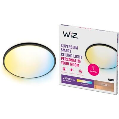 WiZ Tunable White Superslim Deckenleuchte, 22 W, Ø430 mm, LED Leuchte mit warm- bis kaltweißem dimmbarem Licht, smarte Lichtsteuerung über WLAN per Stimme/App, schwarz WiZ Tunable White Superslim Deckenleuchte, 22 W, Ø430 mm, LED Leuchte mit warm- bis kaltweißem dimmbarem Licht, smarte Lichtsteuerung über WLAN per Stimme/App, schwarz