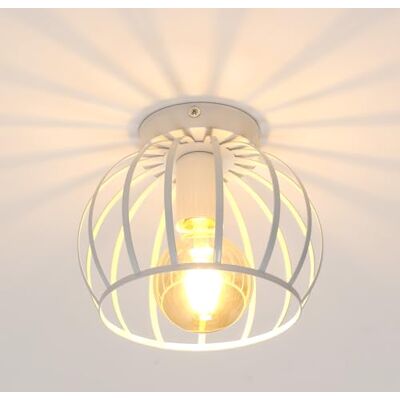 Goeco Deckenleuchte Weiß, E27 Lampenfassung Industrial Deckenlampe Lampenschirm in Form eines Metallkäfigs, Pendelleuchte innen Vintage für Flur, Balkon, Ø 19cm(Glühbirnen nicht inbegriffen) Goeco Deckenleuchte Weiß, E27 Lampenfassung Industrial Deckenlampe Lampenschirm in Form eines Metallkäfigs, Pendelleuchte innen Vintage für Flur, Balkon, Ø 19cm(Glühbirnen nicht inbegriffen)