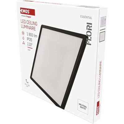 EMOS LED-Wand-/Deckenleuchte FLORI, quadratisch neutralweiß 4000 K 1800 lm 18 W (statt 115W Glühbirne) 15 000 Std. Abstrahlwinkel 110° für Innenbereich 29,3x29,3 cm schwarz EMOS LED-Wand-/Deckenleuchte FLORI, quadratisch neutralweiß 4000 K 1800 lm 18 W (statt 115W Glühbirne) 15 000 Std. Abstrahlwinkel 110° für Innenbereich 29,3x29,3 cm schwarz