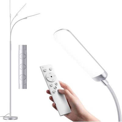 YICAIZI Stehlampe Wohnzimmer 18W LED Dimmbar Stehende Lampe mit Fernbedienung, 1200Lumen Stehend Leselampe mit 4 Farbtemperaturen & 4 Helligkeiten für Schlafzimmer, Büro, Silber YICAIZI Stehlampe Wohnzimmer 18W LED Dimmbar Stehende Lampe mit Fernbedienung, 1200Lumen Stehend Leselampe mit 4 Farbtemperaturen & 4 Helligkeiten für Schlafzimmer, Büro, Silber