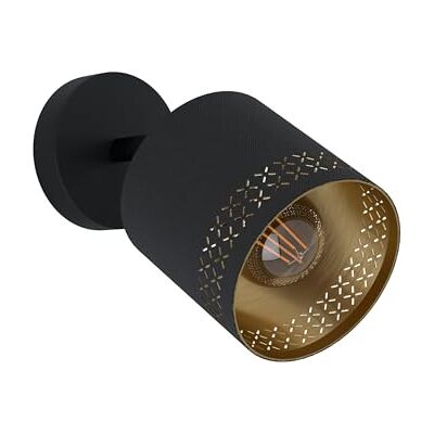 EGLO Wandlampe Esteperra, 1 flammige Deckenlampe Vintage, Retro, Wandleuchte innen aus Stahl und Textil, Wohnzimmerlampe, Flurlampe in Schwarz, Gold, Spot mit E27 Fassung EGLO Wandlampe Esteperra, 1 flammige Deckenlampe Vintage, Retro, Wandleuchte innen aus Stahl und Textil, Wohnzimmerlampe, Flurlampe in Schwarz, Gold, Spot mit E27 Fassung