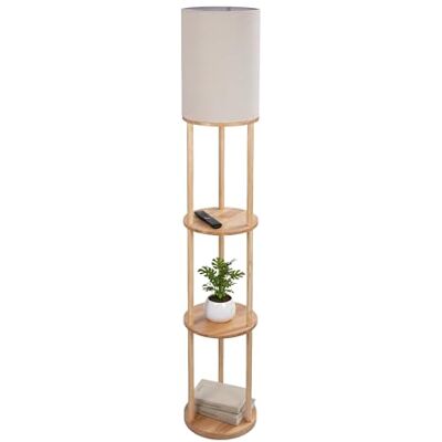 Relaxdays Stehlampe mit Regal, HD: 180 x 30 cm, E27-Fassung, Holz & Leinen, modernes Design, Stehleuchte, Natur-weiß Relaxdays Stehlampe mit Regal, HD: 180 x 30 cm, E27-Fassung, Holz & Leinen, modernes Design, Stehleuchte, Natur-weiß