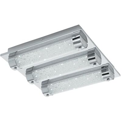EGLO LED Deckenleuchte Tolorico, 3 flammige Deckenlampe Bad, Badezimmer Lampe aus Edelstahl, Glas und Kristall in Chrom, Klar, LED Feuchtraumleuchte neutralweiß, IP44, L x B 35 cm EGLO LED Deckenleuchte Tolorico, 3 flammige Deckenlampe Bad, Badezimmer Lampe aus Edelstahl, Glas und Kristall in Chrom, Klar, LED Feuchtraumleuchte neutralweiß, IP44, L x B 35 cm