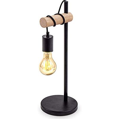 Goeco Tischlampe, 1 flammige Vintage Tischleuchte, Retro Lampe, Nachttischlampe aus Stahl und Holz, Holz, Rund, E27 Fassung, Ohne Leuchtmittel Goeco Tischlampe, 1 flammige Vintage Tischleuchte, Retro Lampe, Nachttischlampe aus Stahl und Holz, Holz, Rund, E27 Fassung, Ohne Leuchtmittel