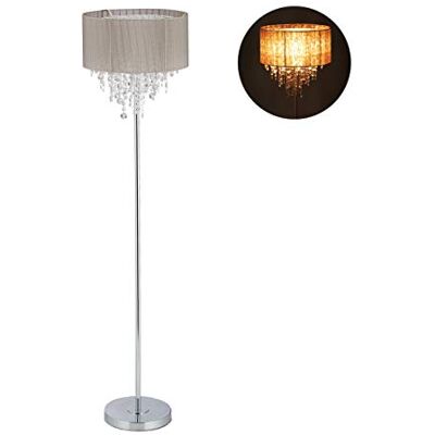 Relaxdays Stehlampe Kristall, Lampenschirm aus Organza, runder Standfuß, E27, Stehleuchte, HxD: 151,5x38 cm, grau/silber Relaxdays Stehlampe Kristall, Lampenschirm aus Organza, runder Standfuß, E27, Stehleuchte, HxD: 151,5x38 cm, grau/silber