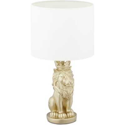 Relaxdays Tischlampe Löwe, Tischleuchte mit Stoffschirm, E27, prunkvolle Nachttischlampe, H x D: 47,5 x 25 cm, weiß/gold Relaxdays Tischlampe Löwe, Tischleuchte mit Stoffschirm, E27, prunkvolle Nachttischlampe, H x D: 47,5 x 25 cm, weiß/gold