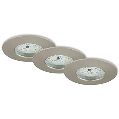BRILONER Leuchten LED Einbauleuchten, 3er Set, Deckenlampen dimmbar, je 6,5 Watt, je 570 Lumen, 3.000 Kelvin, IP44, Matt-Nickel, 75x28mm (DxH), 7295-032 BRILONER Leuchten LED Einbauleuchten, 3er Set, Deckenlampen dimmbar, je 6,5 Watt, je 570 Lumen, 3.000 Kelvin, IP44, Matt-Nickel, 75x28mm (DxH), 7295-032