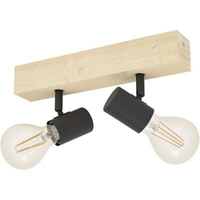 EGLO Deckenlampe Townshend 3, 2 flammiger Vintage Deckenspot im Industrial Design, Retro Lampe aus Stahl und Holz, schwarz, braun, E27 Fassung, FSC zertifiziert EGLO Deckenlampe Townshend 3, 2 flammiger Vintage Deckenspot im Industrial Design, Retro Lampe aus Stahl und Holz, schwarz, braun, E27 Fassung, FSC zertifiziert