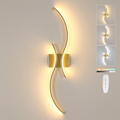 Goeco Wandlampe Innen LED, 32W 3600LM Moderne Wandleuchte Dimmbar Mit Fernbedienung, 3000K-6500K, Wandbeleuchtung Golden Flurlampe Wand für Schlafzimmer Wohnzimmer Flur Treppenhaus Hotel, 80cm Goeco Wandlampe Innen LED, 32W 3600LM Moderne Wandleuchte Dimmbar Mit Fernbedienung, 3000K-6500K, Wandbeleuchtung Golden Flurlampe Wand für Schlafzimmer Wohnzimmer Flur Treppenhaus Hotel, 80cm