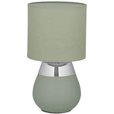 Relaxdays Tischlampe, Metallfuß, Stoffschirm, E14, HxD: 32 x 18 cm, Nachttischlampe mit Kabel, Schlafzimmer, grün/Silber Relaxdays Tischlampe, Metallfuß, Stoffschirm, E14, HxD: 32 x 18 cm, Nachttischlampe mit Kabel, Schlafzimmer, grün/Silber