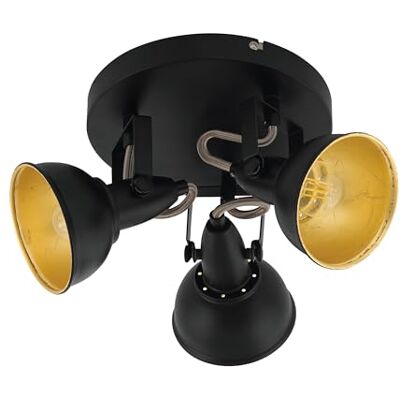 EGLO Deckenstrahler Thornton, Deckenlampe mit 3 Spots, Vintage Deckenleuchte Wohnzimmer, Retro Lampe Decke, Wohnzimmerlampe aus Metall in Schwarz Gold, E14 Fassung, Ø 21 cm EGLO Deckenstrahler Thornton, Deckenlampe mit 3 Spots, Vintage Deckenleuchte Wohnzimmer, Retro Lampe Decke, Wohnzimmerlampe aus Metall in Schwarz Gold, E14 Fassung, Ø 21 cm