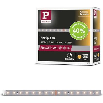 Paulmann 71234 MaxLED 500 LED Strip Warmweiß Einzelstripe 1m 3,6W 550lm/m 64 LEDs/m 2700K Paulmann 71234 MaxLED 500 LED Strip Warmweiß Einzelstripe 1m 3,6W 550lm/m 64 LEDs/m 2700K