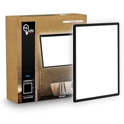 B.K.Licht LED Deckenlampe mit indirektem Licht, Flach, Neutralweißes Licht, IP44, Panel, LED Lampe, Deckenleuchte, Badezimmer Lampe, Wohnzimmerlampe, Küchenlampe, 42x42x3 cm, Schwarz B.K.Licht LED Deckenlampe mit indirektem Licht, Flach, Neutralweißes Licht, IP44, Panel, LED Lampe, Deckenleuchte, Badezimmer Lampe, Wohnzimmerlampe, Küchenlampe, 42x42x3 cm, Schwarz