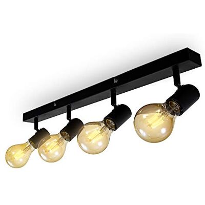 B.K.Licht Deckenlampe schwenkbar, E27 Fassung, max. 60 Watt, Vintage, Deckenleuchte, Lampe, Wohnzimmerlampe, Schlafzimmerlampe, Küchenlampe, Deckenstrahler, Retro, 63x5x11 cm, Schwarz B.K.Licht Deckenlampe schwenkbar, E27 Fassung, max. 60 Watt, Vintage, Deckenleuchte, Lampe, Wohnzimmerlampe, Schlafzimmerlampe, Küchenlampe, Deckenstrahler, Retro, 63x5x11 cm, Schwarz