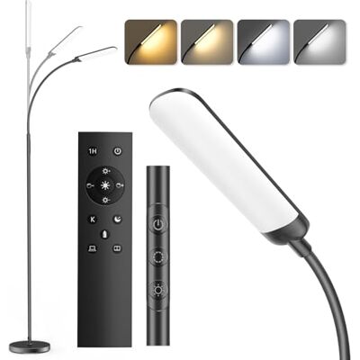 YICAIZI Stehlampe Wohnzimmer 18W LED Dimmbar Stehende Lampe mit Fernbedienung, 1200Lumen Stehend Leselampe mit 4 Farbtemperaturen & 4 Helligkeiten für Schlafzimmer, Büro, Tiefschwarz YICAIZI Stehlampe Wohnzimmer 18W LED Dimmbar Stehende Lampe mit Fernbedienung, 1200Lumen Stehend Leselampe mit 4 Farbtemperaturen & 4 Helligkeiten für Schlafzimmer, Büro, Tiefschwarz