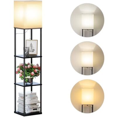 YooShine Stehlampe mit regal für Wohnzimmer Vintage Metall Stehlampe mit 3 Farbtemperaturen Floor Lamp mit weißen Leinen Schatten & Foot Switch Deckenfluter für Wohnzimmer Schlafzimmer und Büro Schwarz YooShine Stehlampe mit regal für Wohnzimmer Vintage Metall Stehlampe mit 3 Farbtemperaturen Floor Lamp mit weißen Leinen Schatten & Foot Switch Deckenfluter für Wohnzimmer Schlafzimmer und Büro Schwarz