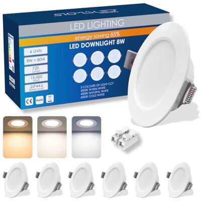 Sigmaled lighting – 6x LED Einbaustrahler 8W 720 lm, 3 Farbtemperaturen 3000K 4000K 6000K, IP44 Bad, ultraflach, Ausschnitt Ø95–110 mm, 220–240V, Gipskarton, Innen und Außen überdacht Sigmaled lighting – 6x LED Einbaustrahler 8W 720 lm, 3 Farbtemperaturen 3000K 4000K 6000K, IP44 Bad, ultraflach, Ausschnitt Ø95–110 mm, 220–240V, Gipskarton, Innen und Außen überdacht