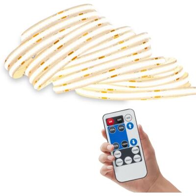 BRILONER COB LED Streifen 5m mit Fernbedienung, 3000K Warmweiß, Dimmbar Stufenlos Dimmbar, Selbstklebend, für Steckdose, Timer, LED Strip, Leiste, Zimmer Deko, Deko Schlafzimmer, Band, COB BRILONER COB LED Streifen 5m mit Fernbedienung, 3000K Warmweiß, Dimmbar Stufenlos Dimmbar, Selbstklebend, für Steckdose, Timer, LED Strip, Leiste, Zimmer Deko, Deko Schlafzimmer, Band, COB