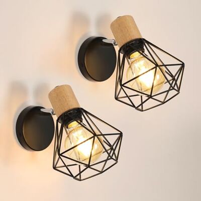 Toolight 2 Stück Wandleuchte Innen Industrie, Vintage Wandstrahler 360° Verstellbare aus Holz, Deckenstrahler Metall Wandleuchte Innen für Schlafzimmer Flur Wohnzimmer, Max 60W(Ohne Leuchtmittel) Toolight 2 Stück Wandleuchte Innen Industrie, Vintage Wandstrahler 360° Verstellbare aus Holz, Deckenstrahler Metall Wandleuchte Innen für Schlafzimmer Flur Wohnzimmer, Max 60W(Ohne Leuchtmittel)