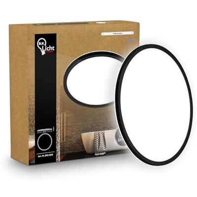 B.K.Licht LED Deckenlampe mit indirektem Licht, Flach, Neutralweißes Licht, IP44, Panel, LED Lampe, Deckenleuchte, Badezimmer Lampe, Wohnzimmerlampe, Küchenlampe, 42x3cm, Schwarz B.K.Licht LED Deckenlampe mit indirektem Licht, Flach, Neutralweißes Licht, IP44, Panel, LED Lampe, Deckenleuchte, Badezimmer Lampe, Wohnzimmerlampe, Küchenlampe, 42x3cm, Schwarz