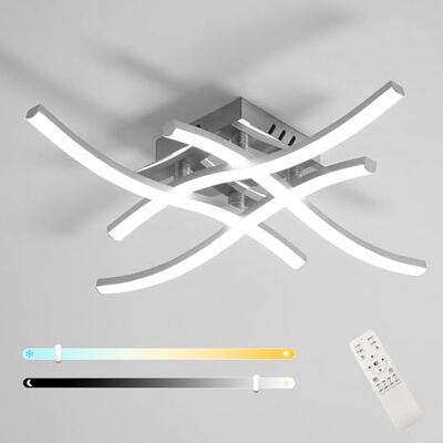 Goeco LED Deckenleuchte Dimmbar 28W 3000 k 6500 k Silber Deckenlampe mit Fernbedienung 4 Flammig, Modern Curved Deckenbeleuchtung für Wohnzimmer Schlafzimmer, 45 * 45 * 8 CM Goeco LED Deckenleuchte Dimmbar 28W 3000 k 6500 k Silber Deckenlampe mit Fernbedienung 4 Flammig, Modern Curved Deckenbeleuchtung für Wohnzimmer Schlafzimmer, 45 * 45 * 8 CM