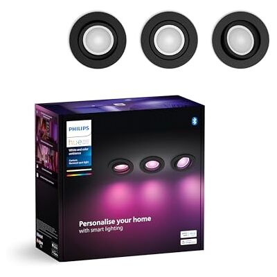 Philips White & Color Ambiance Centura runde Einbauspots 3er Pack (1.050 lm), dimmbare Deckenlampen mit 16 Mio. Farben, smarte Lichtsteuerung über Sprache und App, schwarz, neue Generation Philips White & Color Ambiance Centura runde Einbauspots 3er Pack (1.050 lm), dimmbare Deckenlampen mit 16 Mio. Farben, smarte Lichtsteuerung über Sprache und App, schwarz, neue Generation