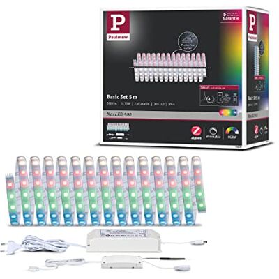 Paulmann 78885 LED Stripe MaxLED 500 Basisset Smart Home Zigbee IP44 5m incl. 1x26 W dimmbar RGBW Farbsteuerung Silber Kunststoff Lichtstreifen 3000 K Paulmann 78885 LED Stripe MaxLED 500 Basisset Smart Home Zigbee IP44 5m incl. 1x26 W dimmbar RGBW Farbsteuerung Silber Kunststoff Lichtstreifen 3000 K