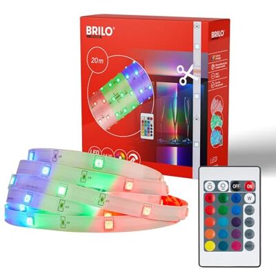 BRILONER LED Strip 20m mit Fernbedienung, RGB bunte Lichtfarben, Selbstklebend, LED Streifen, Leiste, Zimmer Deko, Gaming, Band, Party Deko, Lichtleiste, Lichtband, Weiß BRILONER LED Strip 20m mit Fernbedienung, RGB bunte Lichtfarben, Selbstklebend, LED Streifen, Leiste, Zimmer Deko, Gaming, Band, Party Deko, Lichtleiste, Lichtband, Weiß