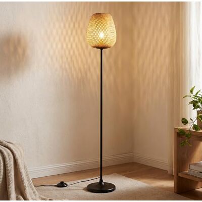 B·LED BARCELONA LED BARCELONA LED NIKKO Stehlampe aus Rattan mit E27 Fassung, Boho Bodenlampe Naturfaser, Handgefertigter Lampenschirm, Schwarzes Metall, Wohnzimmer Schlafzimmer Esszimmer Leselampe B·LED BARCELONA LED BARCELONA LED NIKKO Stehlampe aus Rattan mit E27 Fassung, Boho Bodenlampe Naturfaser, Handgefertigter Lampenschirm, Schwarzes Metall, Wohnzimmer Schlafzimmer Esszimmer Leselampe