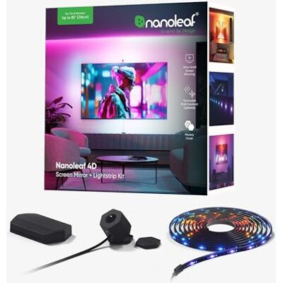 nanoleaf 4D Screen Mirror + Lightstrip Kit für Fernseher/TV/Bildschirme bis zu 85 Zoll (215 cm) Smart RGBW LED Strip + Kamera, Thread & WLAN, Funktioniert mit Alexa Google Apple nanoleaf 4D Screen Mirror + Lightstrip Kit für Fernseher/TV/Bildschirme bis zu 85 Zoll (215 cm) Smart RGBW LED Strip + Kamera, Thread & WLAN, Funktioniert mit Alexa Google Apple