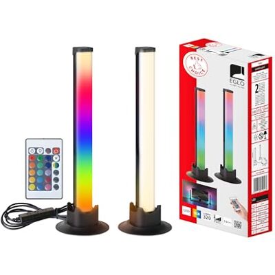 EGLO 2er Set LED Leuchten Gaming Zimmer, bunte Tischlampen mit Lichteffekten, Zimmer Deko Party, Lampe musikgesteuert, inkl. Fernbedienung, USB, warmweiß und RGB, Schwarz EGLO 2er Set LED Leuchten Gaming Zimmer, bunte Tischlampen mit Lichteffekten, Zimmer Deko Party, Lampe musikgesteuert, inkl. Fernbedienung, USB, warmweiß und RGB, Schwarz