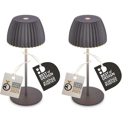 BRILONER 2er-Set Riffle Mini LED Tischlampen kabellos IP44 mit Lichtkante, 8,5x20 cm, Touchdimmer, Akku tauschbar, Nachttischlampe, Akku Lampe, German Design Award Winner 2025, Anthrazit BRILONER 2er-Set Riffle Mini LED Tischlampen kabellos IP44 mit Lichtkante, 8,5x20 cm, Touchdimmer, Akku tauschbar, Nachttischlampe, Akku Lampe, German Design Award Winner 2025, Anthrazit