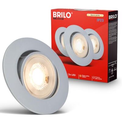 BRILONER 3er Set LED Einbaustrahler 230V Flach Schwenkbar Chrom-matt Warmweißes Licht, Einbauleuchten, LED Spot, Deckenspots, Spots 230V, Einbauspots, Deckenstrahler, 68mm Lochmass BRILONER 3er Set LED Einbaustrahler 230V Flach Schwenkbar Chrom-matt Warmweißes Licht, Einbauleuchten, LED Spot, Deckenspots, Spots 230V, Einbauspots, Deckenstrahler, 68mm Lochmass