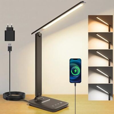 UPXNBOR Schreibtischlampe LED Dimmbar, Tischlampe mit Augenschutz & USB-Ladeanschluss, 5 Farbtemperaturen & 5 Helligkeitsstufen, Touch-Steuerung, faltbar, für Büro, Lesen und Homeoffice UPXNBOR Schreibtischlampe LED Dimmbar, Tischlampe mit Augenschutz & USB-Ladeanschluss, 5 Farbtemperaturen & 5 Helligkeitsstufen, Touch-Steuerung, faltbar, für Büro, Lesen und Homeoffice