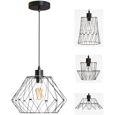 EMKE Pendelleuchte Pendellampe Hängelampe, Vintage Hängeleuchte Esszimmer Esstisch Lampenschirm Licht, E27 Lampe Hängend Küche Wohnzimmer Pendellampen Schwarz EMKE Pendelleuchte Pendellampe Hängelampe, Vintage Hängeleuchte Esszimmer Esstisch Lampenschirm Licht, E27 Lampe Hängend Küche Wohnzimmer Pendellampen Schwarz