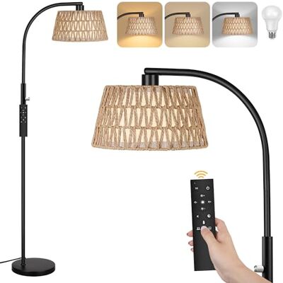ROTTOGOON Bogen Rattan Stehlampe für Wohnzimmer 3 Farbtemperaturen Dimmbare 9W LED mit Fernbedienung Boho Landhausstil Stehleuchte für Schlafzimmer Büro Schwarz ROTTOGOON Bogen Rattan Stehlampe für Wohnzimmer 3 Farbtemperaturen Dimmbare 9W LED mit Fernbedienung Boho Landhausstil Stehleuchte für Schlafzimmer Büro Schwarz