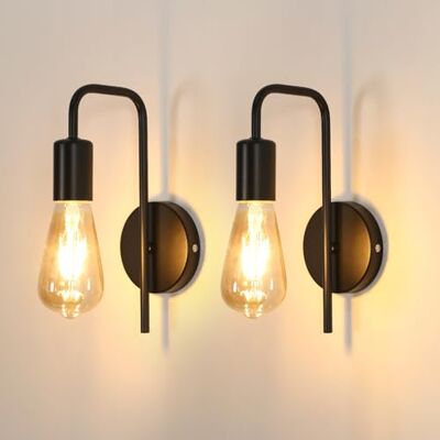 Osairous Wandleuchte Innen 2 Stücke, Industrielle Wandlampe aus Eisen, Retro Wandbeleuchtung für Schlafzimmer, Treppe, Bar, IP20, E27, Komplett Schwarz, Max 40W, Ohne Glühbirne Osairous Wandleuchte Innen 2 Stücke, Industrielle Wandlampe aus Eisen, Retro Wandbeleuchtung für Schlafzimmer, Treppe, Bar, IP20, E27, Komplett Schwarz, Max 40W, Ohne Glühbirne
