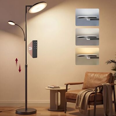 VASAGLE Stehlampe Wohnzimmer, LED-Stehleuchte höhenverstellbar, Standleuchte 42W, drehbarer Lampenkopf, Schlafzimmer, Büro, Leselampe, Timer, Tasten- und Fernbedienung, mattschwarz LFL028BD02 VASAGLE Stehlampe Wohnzimmer, LED-Stehleuchte höhenverstellbar, Standleuchte 42W, drehbarer Lampenkopf, Schlafzimmer, Büro, Leselampe, Timer, Tasten- und Fernbedienung, mattschwarz LFL028BD02
