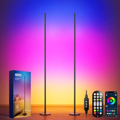 YICAIZI LED Stehlampe Wohnzimmer RGB 2 Stück 160cm Stehlampe Dimmbar, Standleuchte LED mit Fernbedienung und APP, Musikmodi, DIY-Modus & Timing -Funktion für Schlafzimmer, Gaming, Ruß YICAIZI LED Stehlampe Wohnzimmer RGB 2 Stück 160cm Stehlampe Dimmbar, Standleuchte LED mit Fernbedienung und APP, Musikmodi, DIY-Modus & Timing -Funktion für Schlafzimmer, Gaming, Ruß