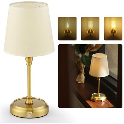 LuminexDesigns Bettlampen Akku Kabellose Tischlampen 5200mAh für Wohnzimmer mit Inklusive Glühbirne Dimmbare Tischleuchte 3-in-1 Lampenschirm für Schlafzimmer Esszimmer Home Dekor Gold LuminexDesigns Bettlampen Akku Kabellose Tischlampen 5200mAh für Wohnzimmer mit Inklusive Glühbirne Dimmbare Tischleuchte 3-in-1 Lampenschirm für Schlafzimmer Esszimmer Home Dekor Gold