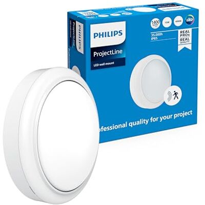 Philips ProjectLine LED-Wandleuchte, 1.400 lm, 4.000 K, Integrierter Sensor, Einfache Installation, Innenbereich/Außenbereich, Rund, Weiß Philips ProjectLine LED-Wandleuchte, 1.400 lm, 4.000 K, Integrierter Sensor, Einfache Installation, Innenbereich/Außenbereich, Rund, Weiß