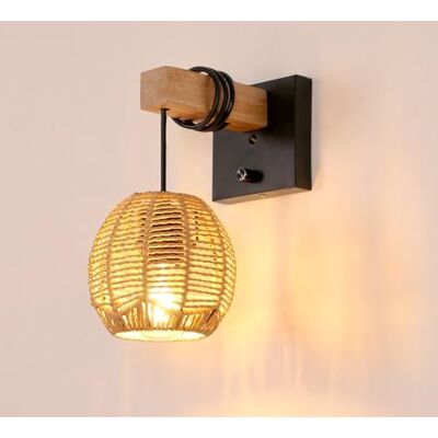 Toolight Wandleuchte Holz E27, Vintage Boho Wandlampe Innen mit Schalter, Retro Rattan Wandlampe, Industrial Wandleuchte aus Metal für Flur, Wohnzimmer, Schlafzimmer, Treppenhaus (Ohne Leuchtmittel) Toolight Wandleuchte Holz E27, Vintage Boho Wandlampe Innen mit Schalter, Retro Rattan Wandlampe, Industrial Wandleuchte aus Metal für Flur, Wohnzimmer, Schlafzimmer, Treppenhaus (Ohne Leuchtmittel)