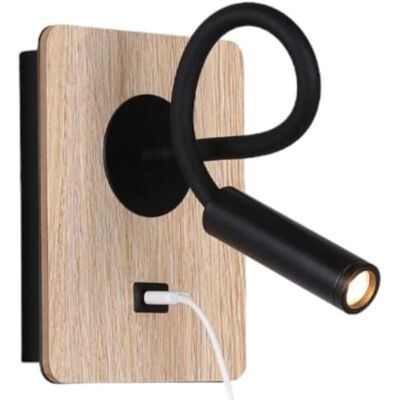 B·LED BARCELONA LED Wandleuchte aus Holz mit Schalter und Strahler, schwarz, flexibel, warmweißes Licht, USB-Ladeanschluss zum Lesen, Bett, Nachttisch, Hotel B·LED BARCELONA LED Wandleuchte aus Holz mit Schalter und Strahler, schwarz, flexibel, warmweißes Licht, USB-Ladeanschluss zum Lesen, Bett, Nachttisch, Hotel